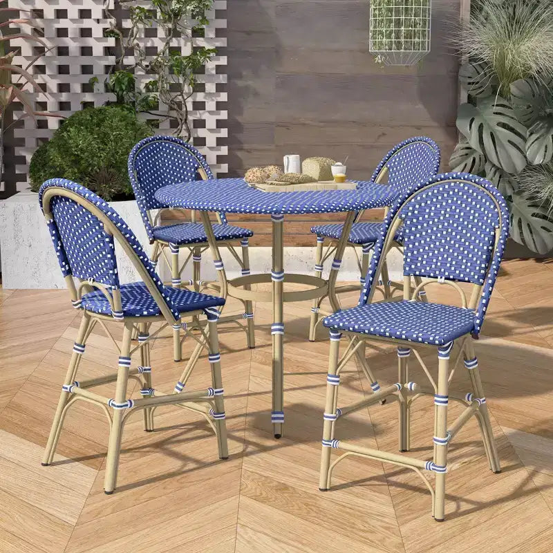 Ensemble de salle à manger d'extérieur à hauteur de comptoir 5 pièces Franco - miBasics : Tabourets de bar et table d'extérieur en aluminium, résistants à l'eau
