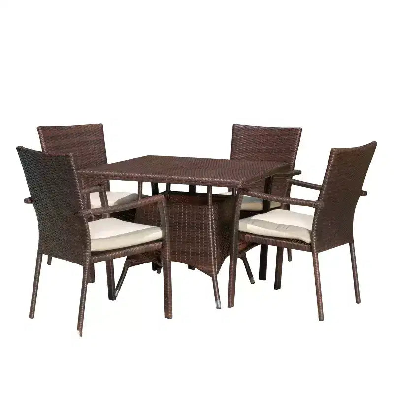 Set da pranzo da esterni in vimini Campbell da 5 pezzi con cuscini - Multimarone - Christopher Knight Home