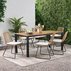 Set da pranzo da esterno Bleckley 7 pezzi in vimini - Marrone chiaro/Beige/Teak - Christopher Knight Home: Set mobili da giardino in rattan con piano tavolo in acacia