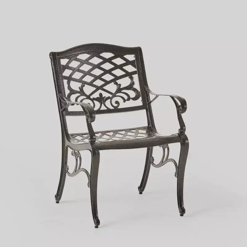 Set da pranzo da esterni Hallandale Sarasota 5 pezzi in fusione di alluminio – Bronzo – Christopher Knight Home: resistente alle intemperie, 4 sedie con braccioli, senza cuscini