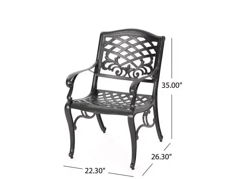 Set da pranzo da esterni Hallandale Sarasota 5 pezzi in fusione di alluminio – Bronzo – Christopher Knight Home: resistente alle intemperie, 4 sedie con braccioli, senza cuscini