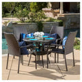 Lisbon 5pc Wicker Patio Dining Set - Brown - Christopher Knight Home: Weather-Resistant, No Assembly, Galvanized Steel Hardware