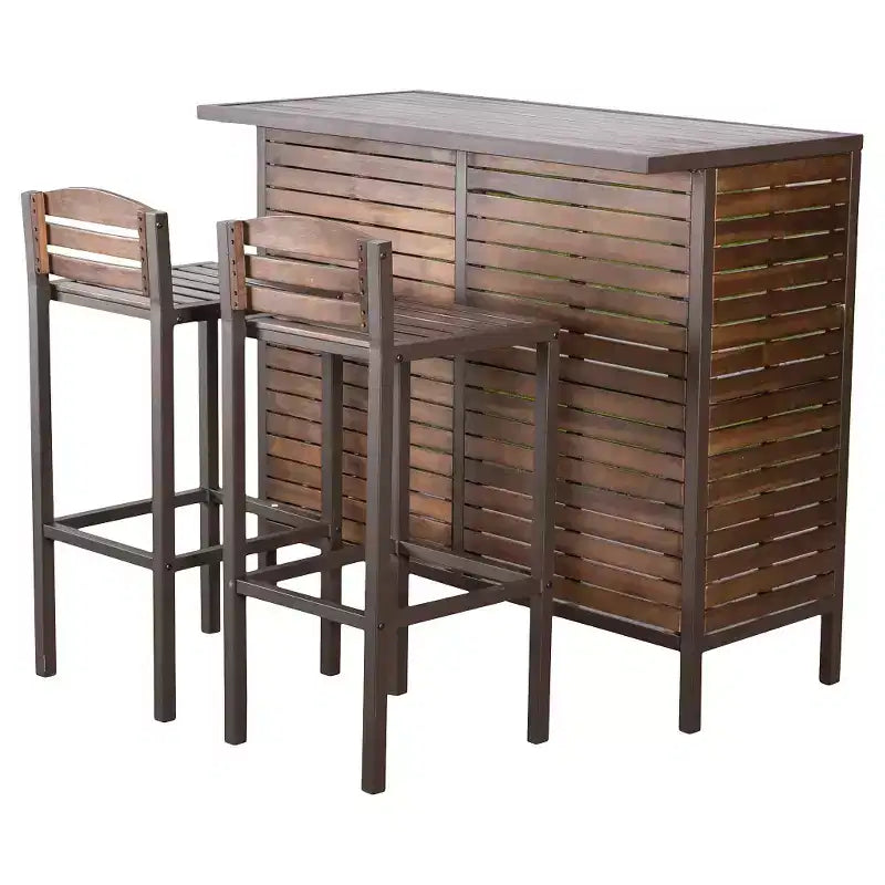 Ensemble de bar 3 pièces en acacia Milos - Brun foncé - Christopher Knight Home : Résistant aux intempéries, quincaillerie en acier galvanisé