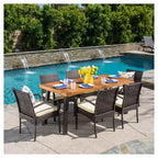 Bavaro 7pc Rectangle All-Weather Wicker and Wood Patio Dining Set - Brown/Cream - Christopher Knight Home: Galvanized Steel, Polyester Cushions