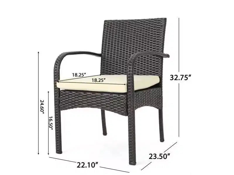 Set da pranzo da esterno Bavaro 7 pz rettangolare in vimini e legno per tutte le stagioni - Marrone/Crema - Christopher Knight Home: Acciaio zincato, Cuscini in poliestere