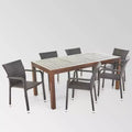 Newcastle 7pc Wood & Wicker Dining Set: Aluminum Frame, Weather-Resistant - Christopher Knight Home