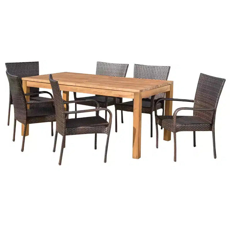 Set da pranzo Lambert 7 pezzi in acacia e vimini - Teak/Marrone - Christopher Knight Home: Con accessori in acciaio galvanizzato