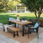 Montgomery 6pc Acacia & Wicker Dining Set - Teak/Brown - Christopher Knight Home: Outdoor Seating, Galvanized Steel Hardware