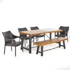 Ensemble de salle à manger Montgomery 6 pièces en acacia et osier - Teck/marron - Christopher Knight Home : sièges d'extérieur, quincaillerie en acier galvanisé