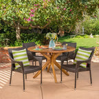 Natividad 5pc Acacia & Wicker Dining Set: Weather-Resistant, Stackable Chairs - Christopher Knight Home