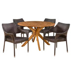 Natividad Set da Pranzo 5 pezzi in Acacia e Rattan: Resistente alle Intemperie, Sedie Impilabili - Christopher Knight Home