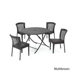 Set da pranzo Rai in vimini da 5 pezzi: marrone, per patio, resistente alle intemperie, struttura in ferro battuto, sedie impilabili, tavolo circolare