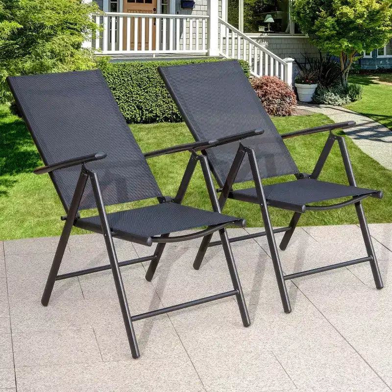Set da giardino 5 pezzi con tavolo quadrato effetto legno e sedie reclinabili con braccioli - Captiva Designs: Pranzo all'aperto, resistente alle intemperie