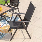 Set da giardino 5 pezzi con tavolo quadrato effetto legno e sedie reclinabili con braccioli - Captiva Designs: Pranzo all'aperto, resistente alle intemperie