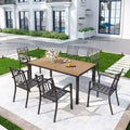 7pc Metal Patio Dining Set with Rectangular Faux Wood Table & 6 Stackable Chairs - Captiva Designs