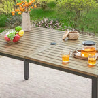 Set da pranzo da 7 pezzi in metallo per patio con tavolo rettangolare effetto legno e 6 sedie impilabili - Captiva Designs