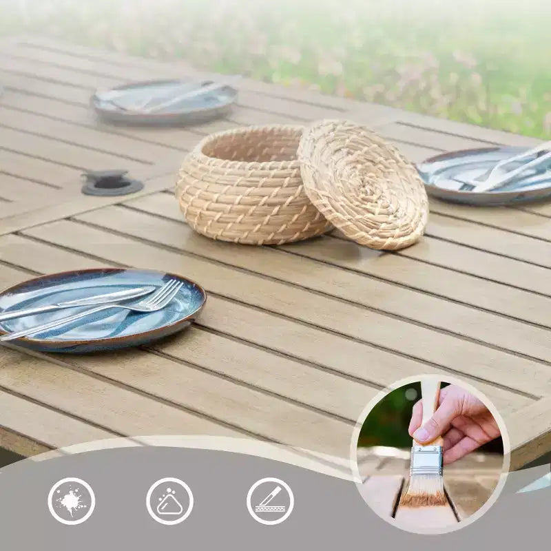 Set da pranzo da 7 pezzi in metallo per patio con tavolo rettangolare effetto legno e 6 sedie impilabili - Captiva Designs