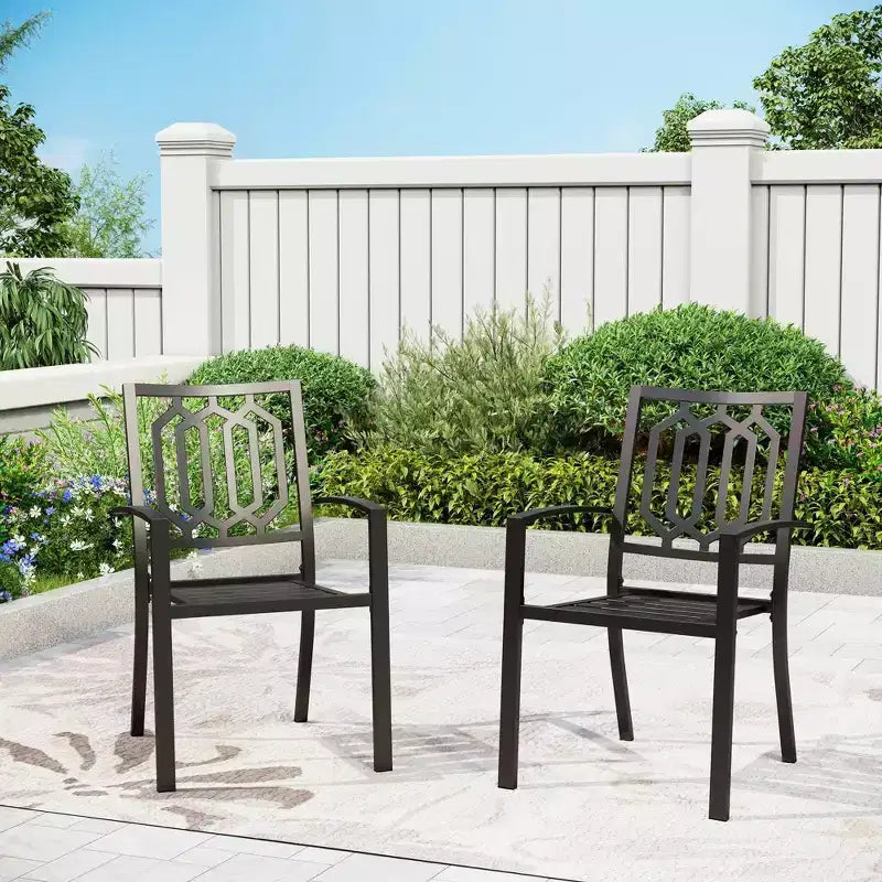 Set da pranzo da 7 pezzi in metallo per patio con tavolo rettangolare effetto legno e 6 sedie impilabili - Captiva Designs