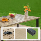 Ensemble de salle à manger 7 pièces pour terrasse avec table rectangulaire imitation bois avec trou pour parasol et chaises - Captiva Designs : Résistant aux intempéries, structure en acier
