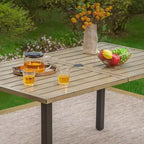 Ensemble de salle à manger 7 pièces pour terrasse avec table rectangulaire imitation bois avec trou pour parasol et chaises - Captiva Designs : Résistant aux intempéries, structure en acier