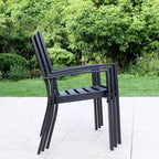 Ensemble de salle à manger 7 pièces pour terrasse avec table rectangulaire imitation bois avec trou pour parasol et chaises - Captiva Designs : Résistant aux intempéries, structure en acier