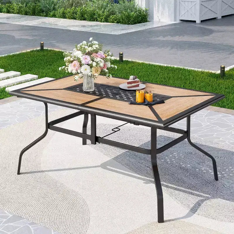 Set da pranzo da patio in metallo da 7 pezzi con tavolo rettangolare e 6 sedie girevoli - Captiva Designs