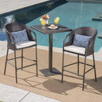 Dominica 3pc Square Wicker Outdoor Patio Bar Set: Weather-Resistant, Iron Frame - Christopher Knight Home