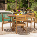 Stamford 5pc Acacia Wood Round Dining Set Teak: Weather-Resistant, 4 Chairs - Christopher Knight Home