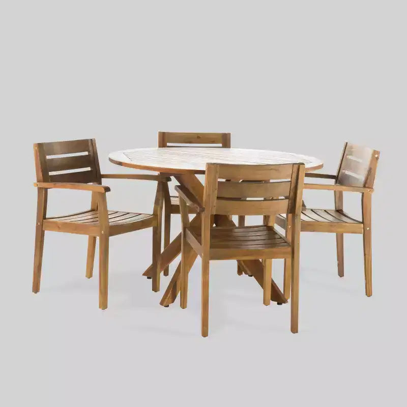 Ensemble de salle à manger rond 5 pièces en bois d'acacia Stamford Teck : Résistant aux intempéries, 4 chaises - Christopher Knight Home