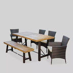 Ensemble de salle à manger d'extérieur 6 pièces en acacia et osier Jennys - Marron - Christopher Knight Home : Résistant aux intempéries, structure en fer, banc inclus