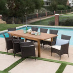 Oslo 9pc Acacia Wood & Wicker Patio Dining Set: Seats 8, Includes Cushions - Christopher Knight Home