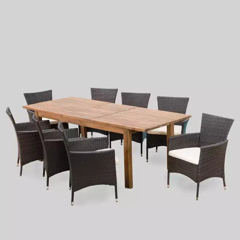 Set da pranzo da esterno Oslo 9 pezzi in legno di acacia e vimini: 8 posti, include cuscini - Christopher Knight Home