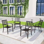 Table à manger carrée rayée 5 pièces en métal, d'intérieur/extérieur, 94 cm, avec fauteuils et trou de parasol de 4 cm – Captiva Designs
