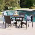 Lula 5pc Wicker Dining Set - Brown - Christopher Knight Home: Circular Table, Stackable Chairs