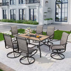 7pc Metal Patio Dining Set with 60"x37" Rectangular Metal Table & Padded Swivel Chairs - Captiva Designs