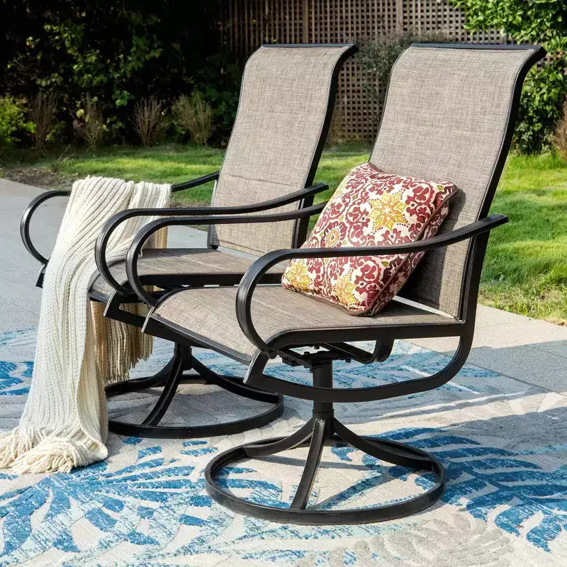 Set da pranzo da esterni in metallo da 7 pezzi con tavolo rettangolare in metallo 152x94 cm e sedie imbottite girevoli - Captiva Designs