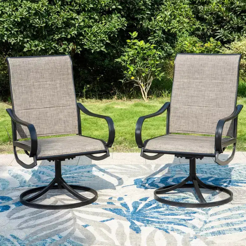 Set da pranzo da esterni in metallo da 7 pezzi con tavolo rettangolare in metallo 152x94 cm e sedie imbottite girevoli - Captiva Designs