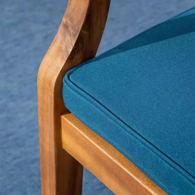 Ensemble de salle à manger Llando 7 pièces en bois d'acacia – Teck/Bleu – Christopher Knight Home : Résistant aux intempéries avec coussins en polyester