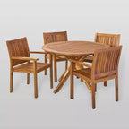 Ensemble de salle à manger Karen 5 pièces en acacia – Teck – Christopher Knight Home : Résistant aux intempéries, table ronde, 4 fauteuils
