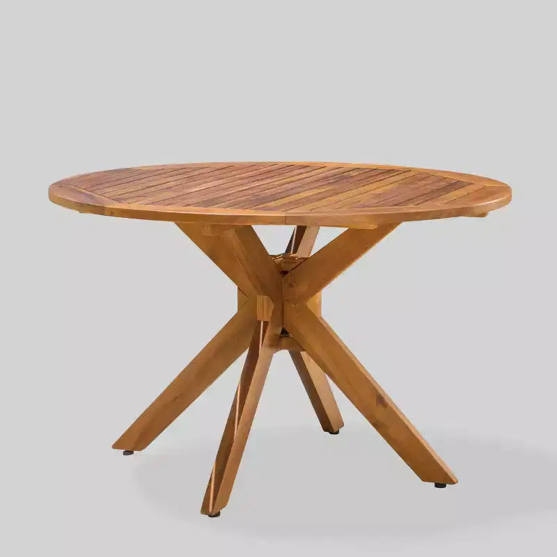Ensemble de salle à manger Karen 5 pièces en acacia – Teck – Christopher Knight Home : Résistant aux intempéries, table ronde, 4 fauteuils