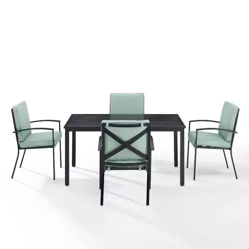 Set da pranzo da esterno Kaplan 5 pezzi con sedie a braccioli Nebbia/Bronzo anticato - Crosley: telaio in acciaio, resistente ai raggi UV, 4 posti