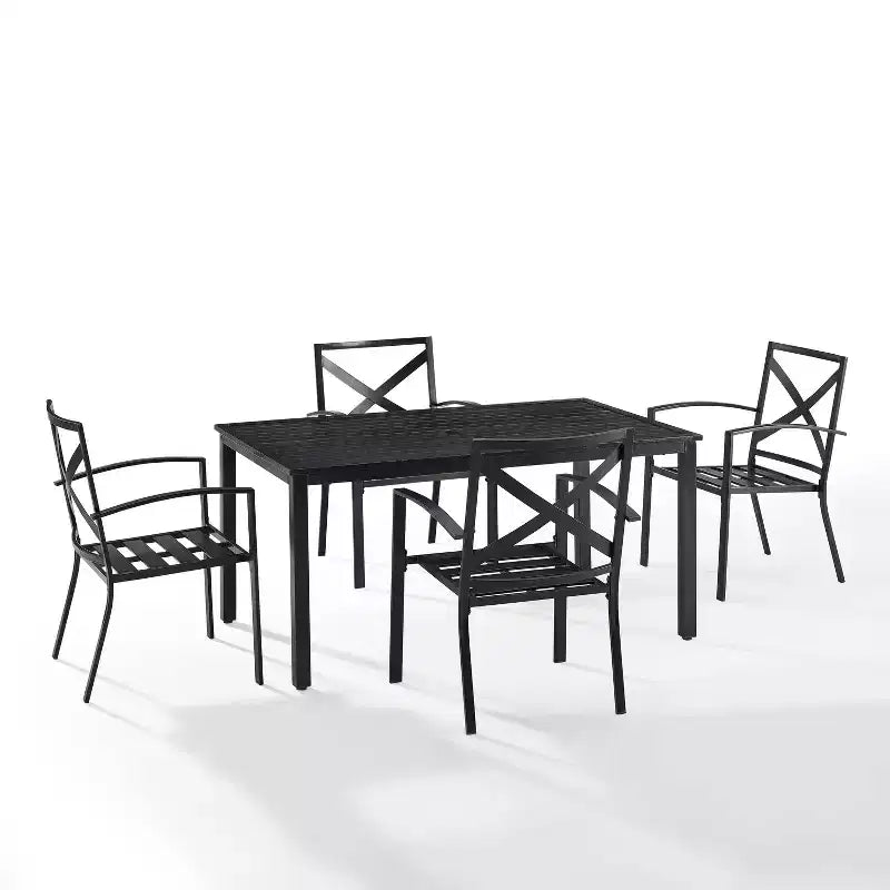 Set da pranzo da esterno Kaplan 5 pezzi con sedie a braccioli Nebbia/Bronzo anticato - Crosley: telaio in acciaio, resistente ai raggi UV, 4 posti