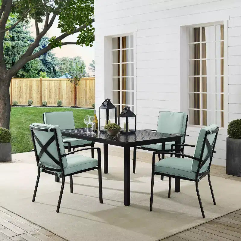Set da pranzo da esterno Kaplan 5 pezzi con sedie a braccioli Nebbia/Bronzo anticato - Crosley: telaio in acciaio, resistente ai raggi UV, 4 posti