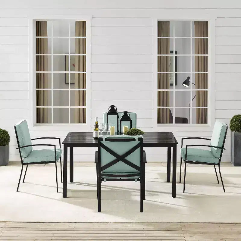 Set da pranzo da esterno Kaplan 5 pezzi con sedie a braccioli Nebbia/Bronzo anticato - Crosley: telaio in acciaio, resistente ai raggi UV, 4 posti