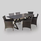 Set da pranzo da esterno Dion 7 pz in alluminio e vimini – Marrone – Christopher Knight Home: Resistente alle intemperie con cuscini in poliestere