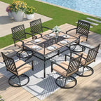 7pc Patio Dining Set with Rectangular Table with Umbrella Hole & Swivel Chairs - Captiva Designs