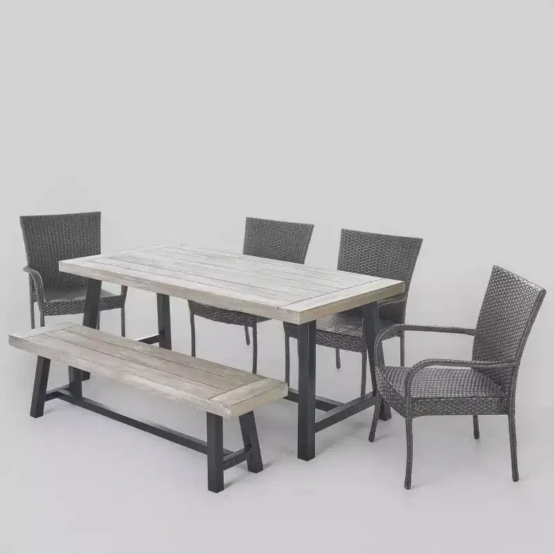 Set da pranzo Cooper 6 pezzi in vimini e legno di acacia - Grigio - Christopher Knight Home