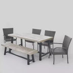Set da pranzo Cooper 6 pezzi in vimini e legno di acacia - Grigio - Christopher Knight Home
