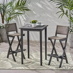 Polaris 3pc Wood and Wicker 26" Square Bar Set Dark Gray - Christopher Knight Home: Weather-Resistant Patio Dining Set with 2 Stools