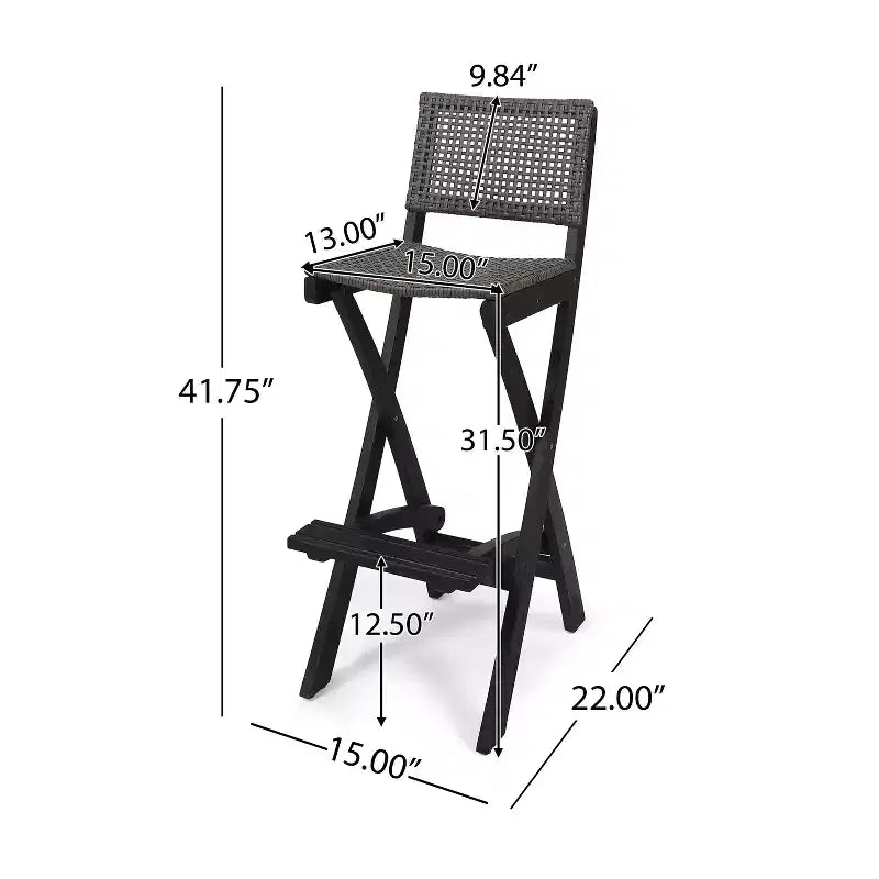 Polaris Set Bar da 26" Quadrato in 3 Pezzi in Legno e Vimini Grigio Scuro - Christopher Knight Home: Set da Pranzo per Patio Resistente alle Intemperie con 2 Sgabelli